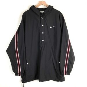 VTG NIKE Hooded Pullover Anorak Jacket Men's XL Black + Red White Stripe 90s